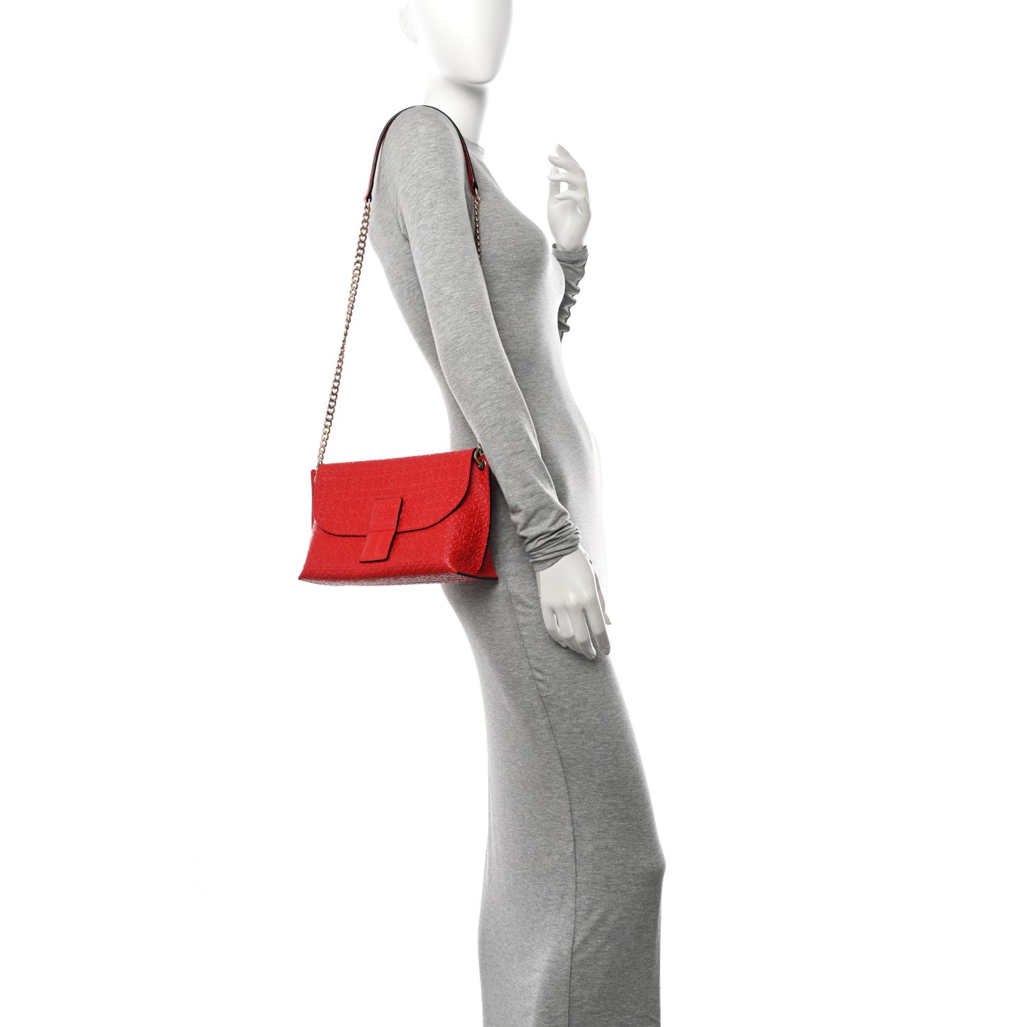 Goatskin Embossed Avenue Shoulder Bag Red