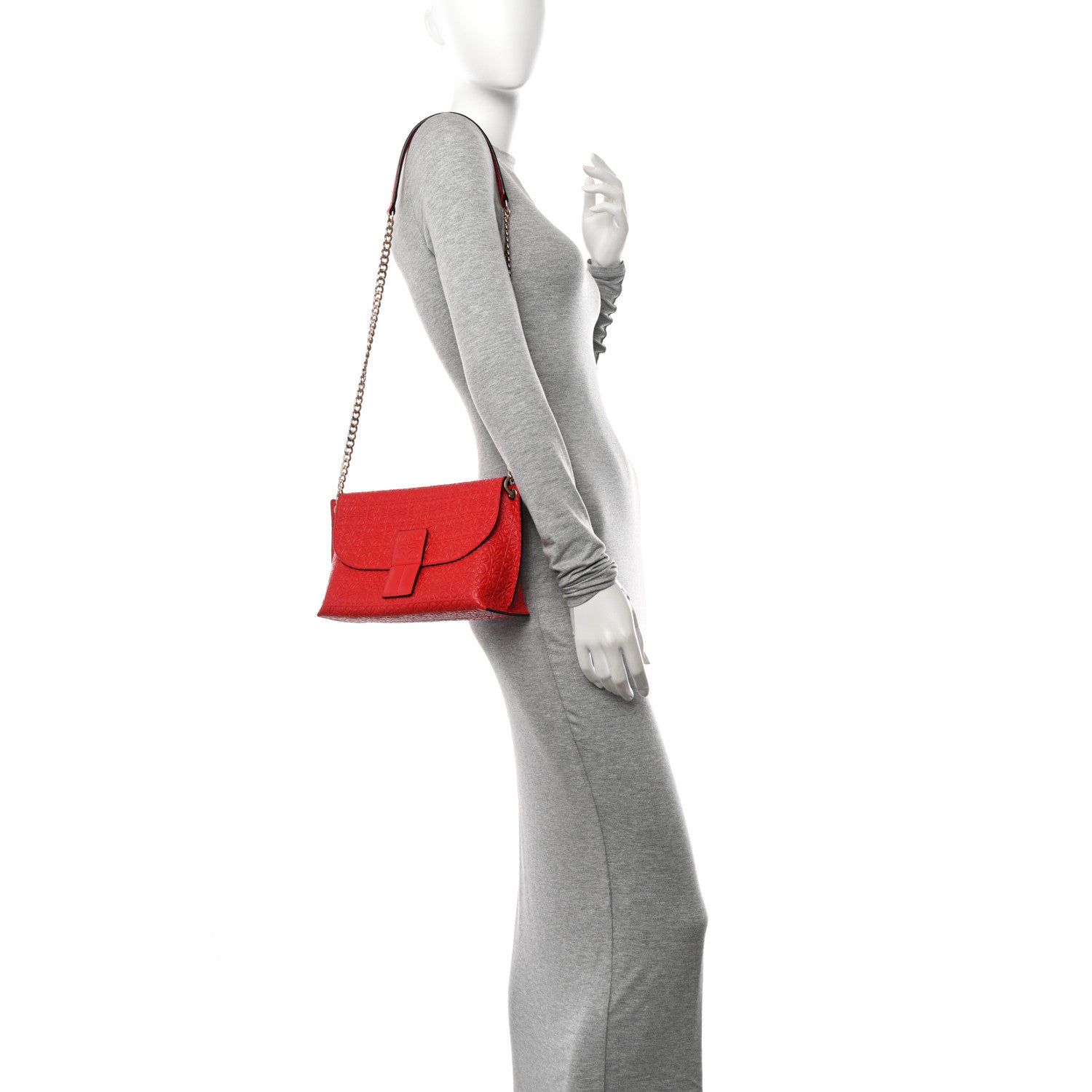 Loewe Goatskin Embossed Avenue Shoulder Bag Red 2 of 9