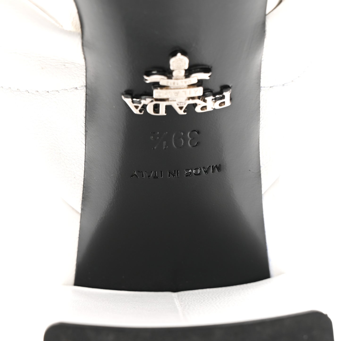 Nappa Logo Quilted Crisscross 65mm Block Heel Slide Sandals 39.5 White
