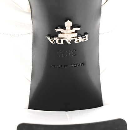 Prada Nappa Logo Quilted Crisscross 65mm Block Heel Slide Sandals 39.5 White 7 of 8