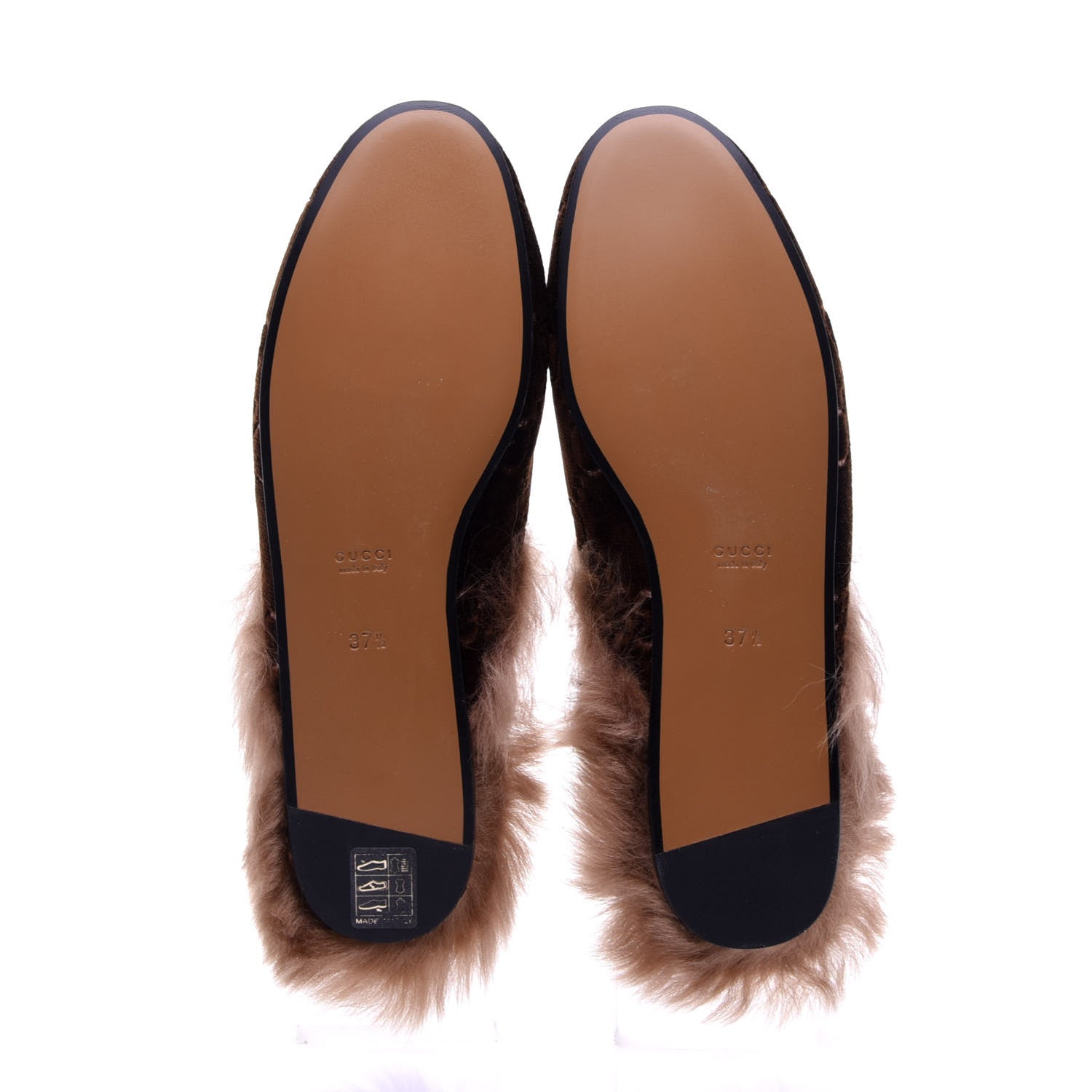 Gucci Velvet GG Monogram Fur Womens Princetown Slippers 37.5 Brown Black Natural 16 of 20