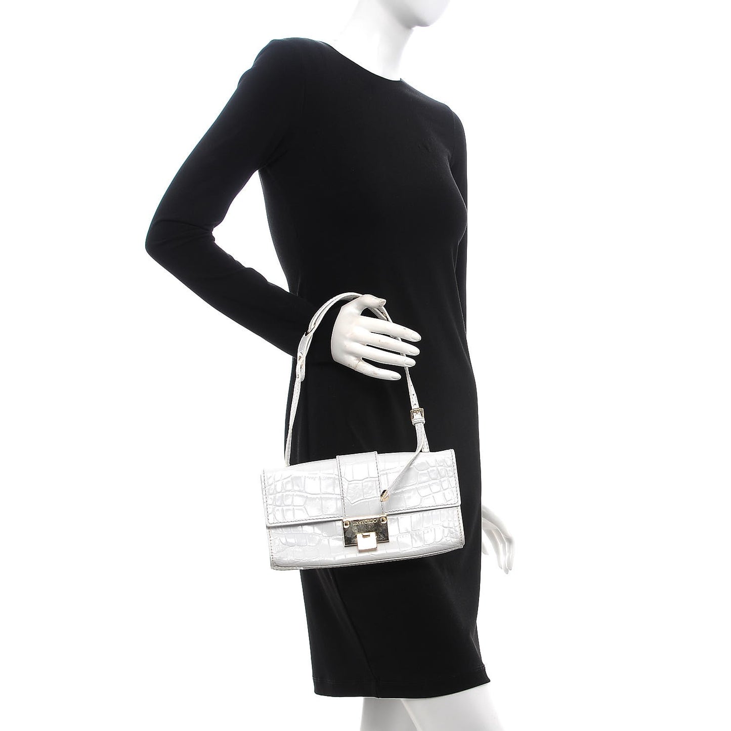 Calfskin Crocodile Embossed River Shoulder Bag White