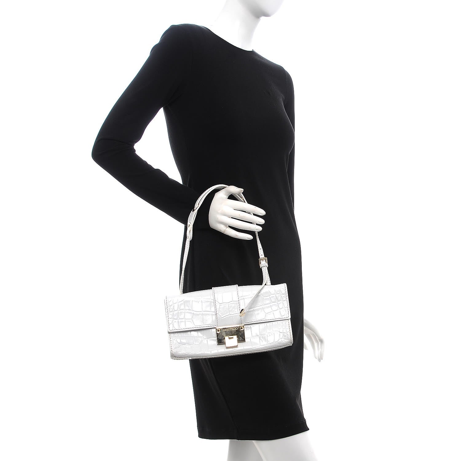 Jimmy Choo Calfskin Crocodile Embossed River Shoulder Bag White 2 of 7
