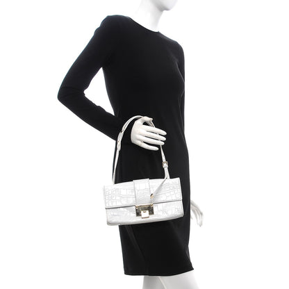 Jimmy Choo Calfskin Crocodile Embossed River Shoulder Bag White 2 of 7
