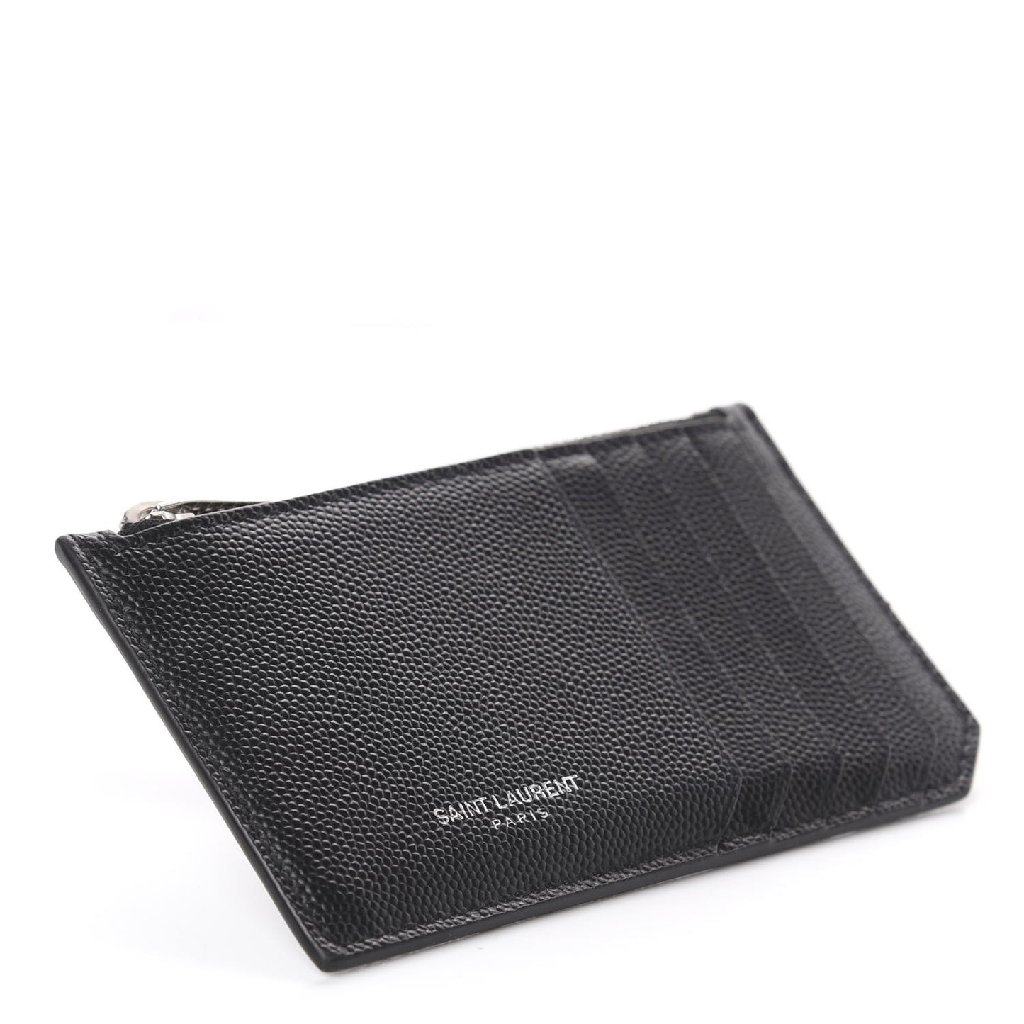 Grained Calfskin 5 Fragments Zip Pouch Card Holder Black
