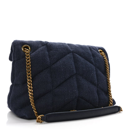 Saint Laurent Canvas Quilted Small Loulou Puffer Monogram Chain Satchel Deep Marine 3 of 9