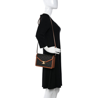 Celine Triomphe Canvas Calfskin Enveloppe Bag Tan 2 of 12