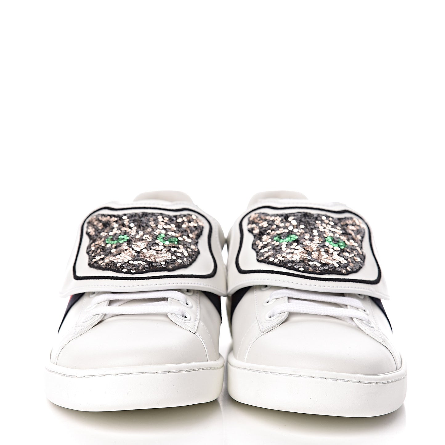 Calfskin Sequins Web Cat Womens Ace Sneakers 40 White