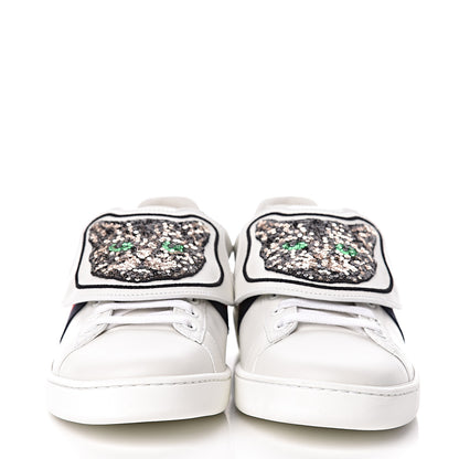 Gucci Calfskin Sequins Web Cat Womens Ace Sneakers 40 White 2 of 10