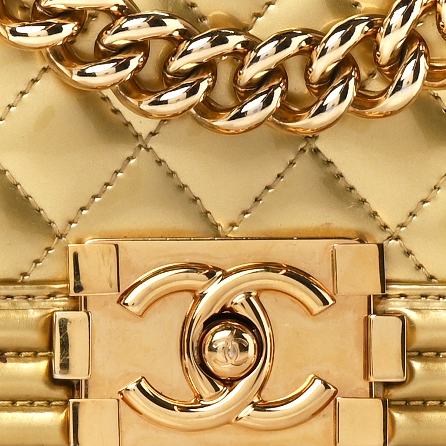 Chanel Metallic Patent Calfskin Quilted Small Boy Flap Gold 8 of 11
