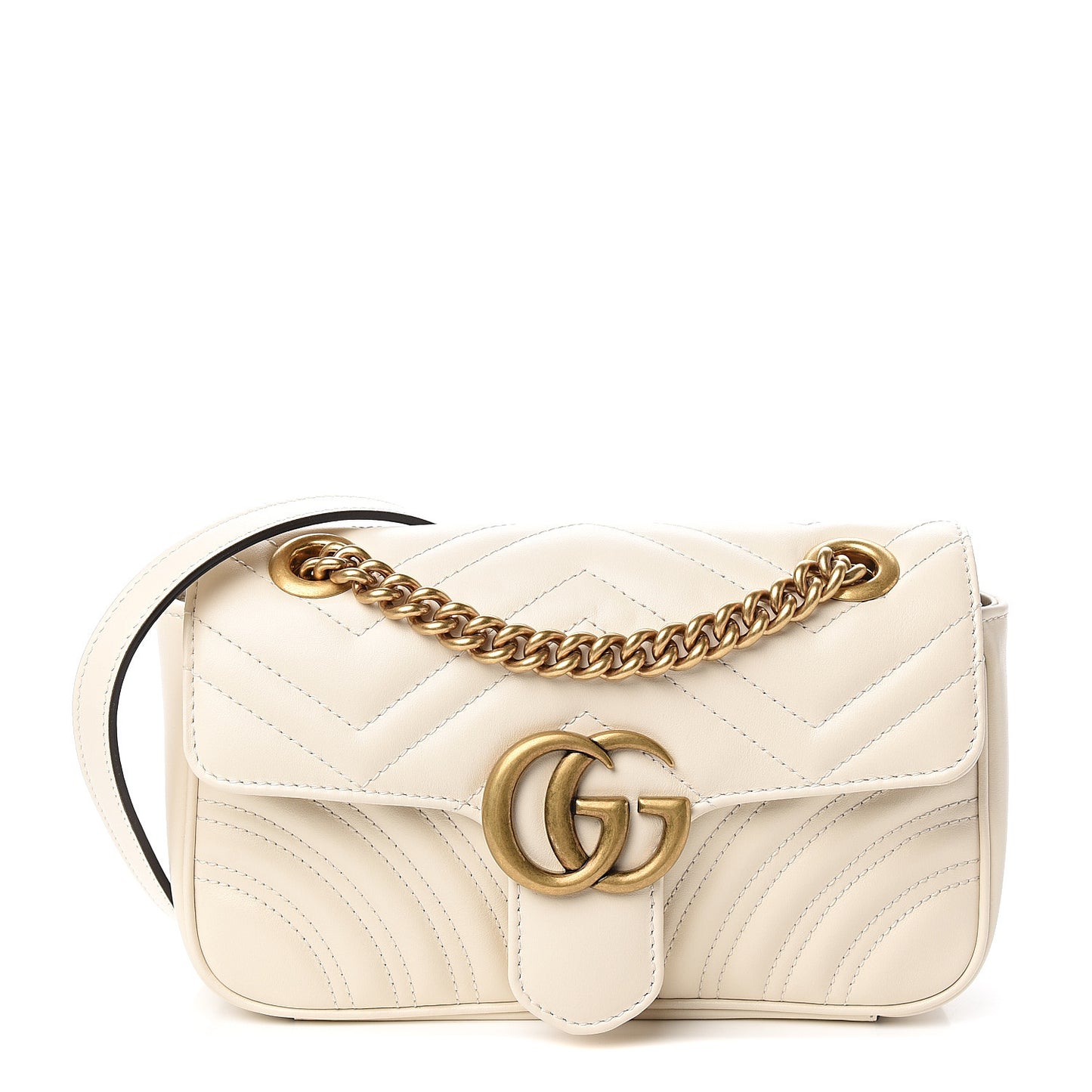 Calfskin Matelasse Mini GG Marmont Shoulder Bag White