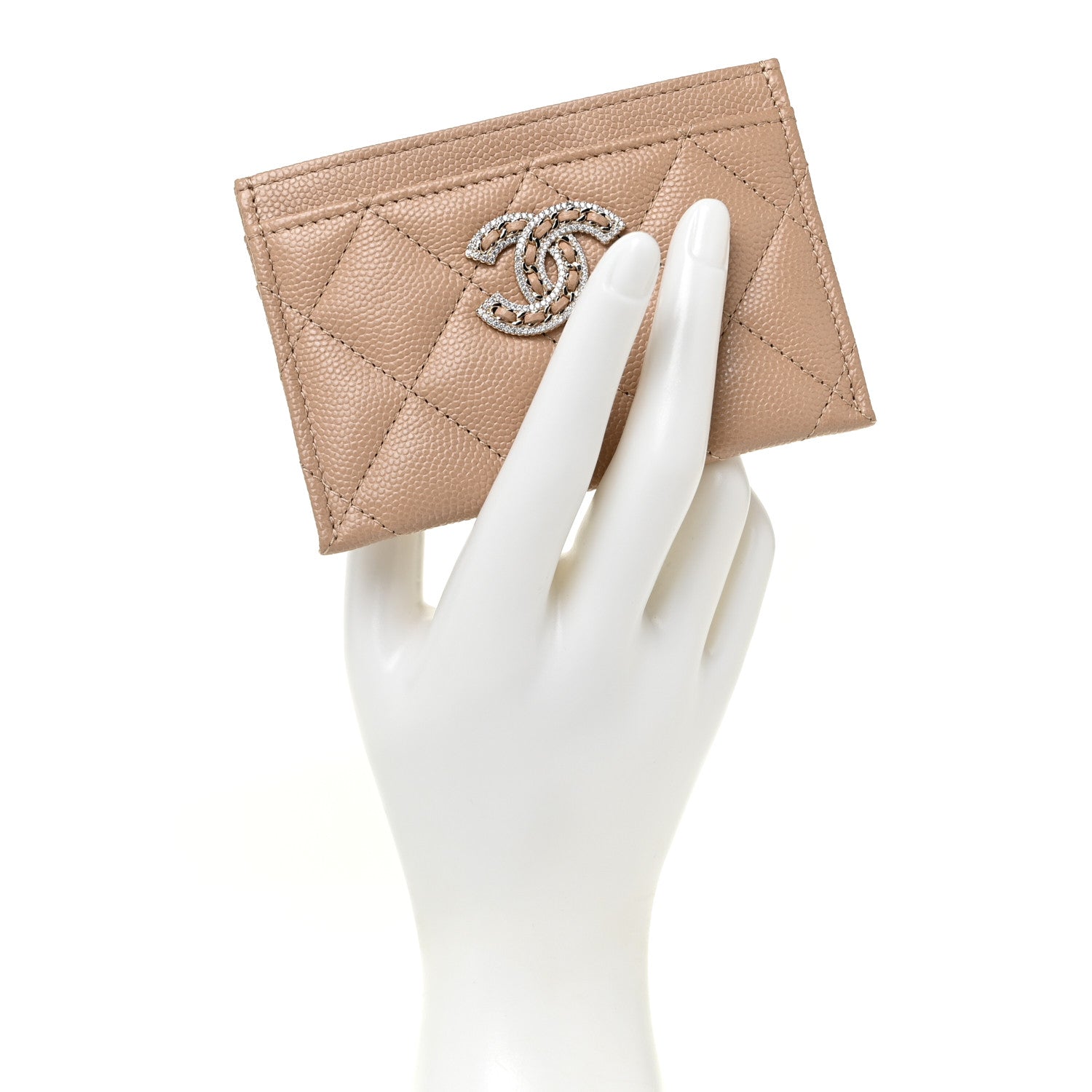 Chanel Caviar Quilted Crystal Card Holder Beige 2 of 12