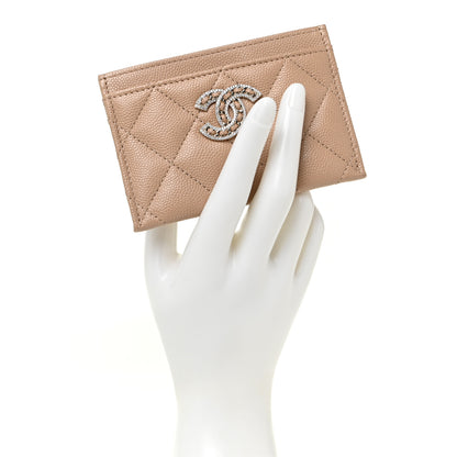 Chanel Caviar Quilted Crystal Card Holder Beige 2 of 12
