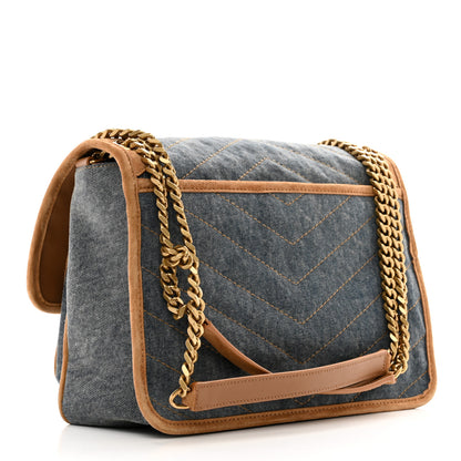 Saint Laurent Denim Suede Monogram Medium Niki Chain Satchel Blue Cinnamon 3 of 10