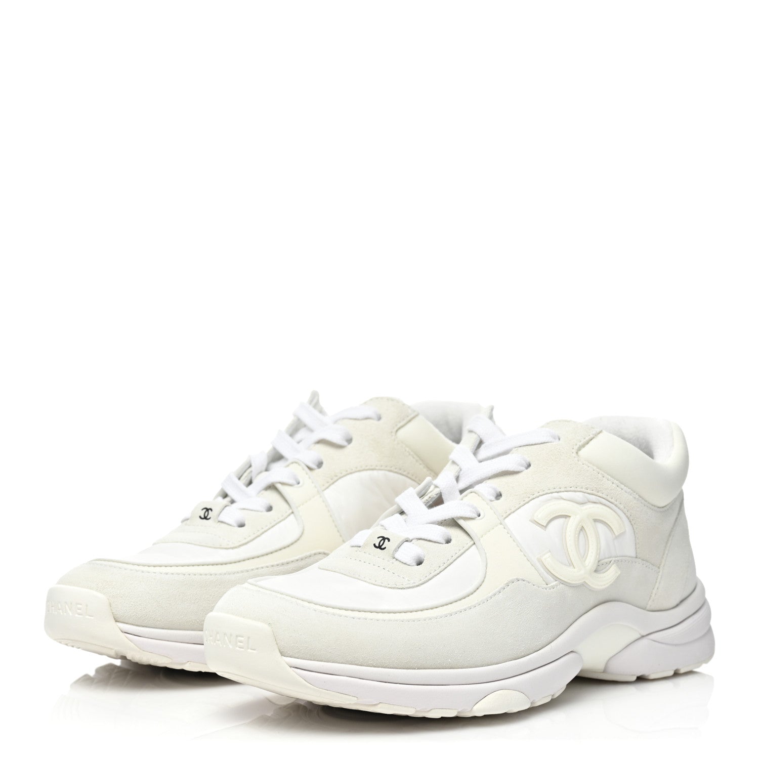 Chanel Suede Calfskin Fabric CC Sneakers 38.5 White 3 of 7