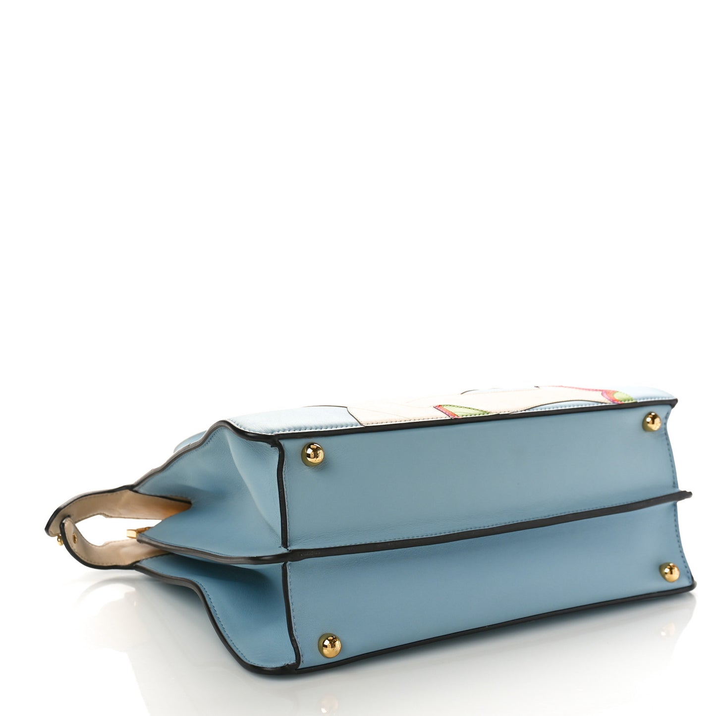 Vitello Seta Nappa Bi-Color Rainbow Girl Inlay Medium Peekaboo I SEE U Satchel Azzurro Baby Multicolor