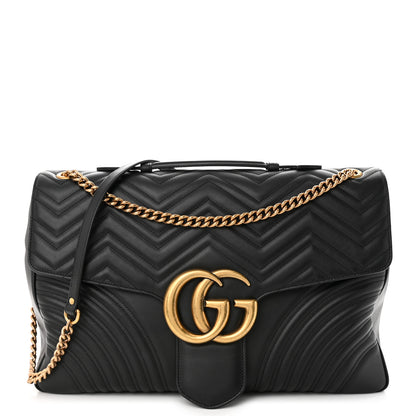 Gucci Calfskin Matelasse Maxi GG Marmont Top Handle Shoulder Bag Black 2 of 10