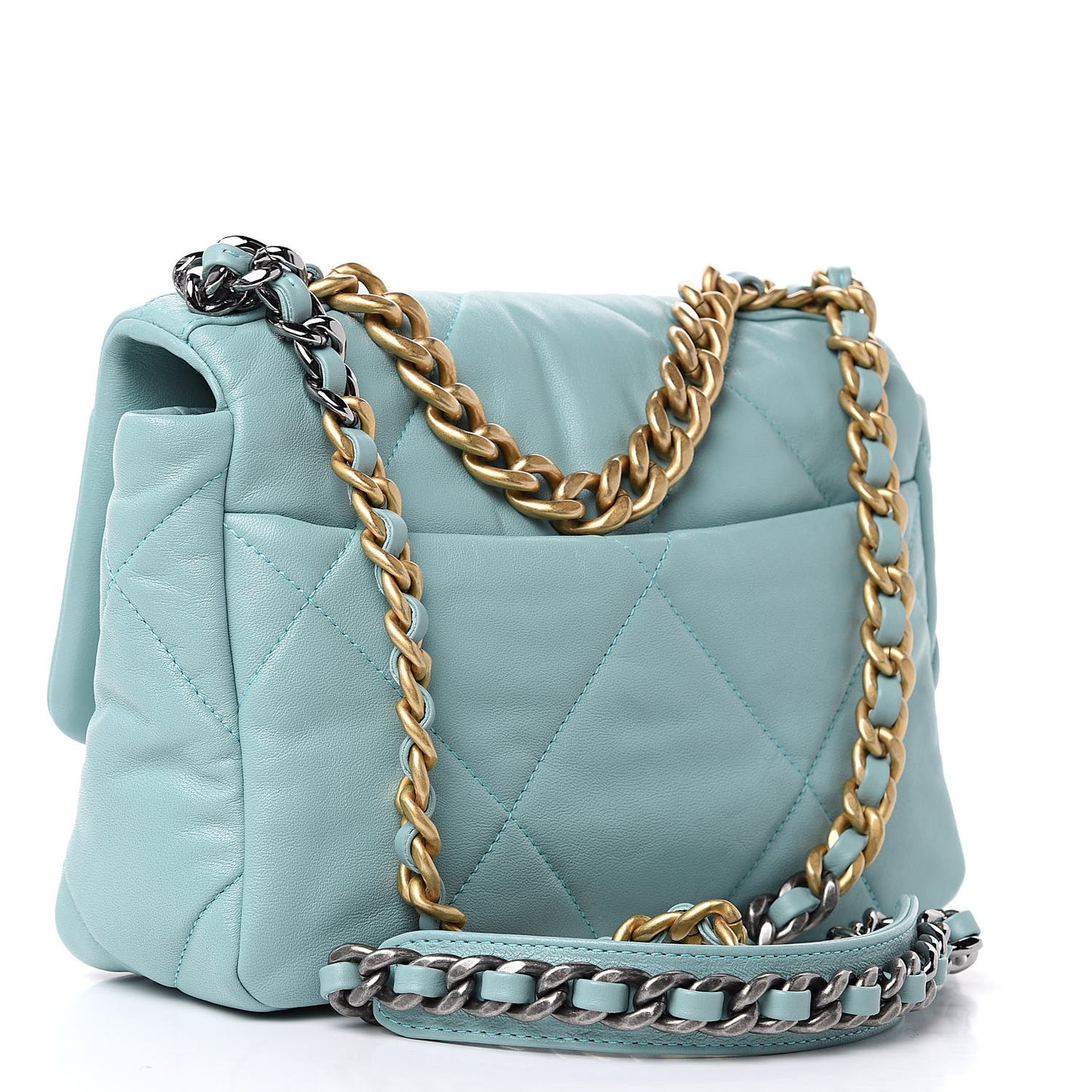 Lambskin Quilted Medium Chanel 19 Flap Light Blue