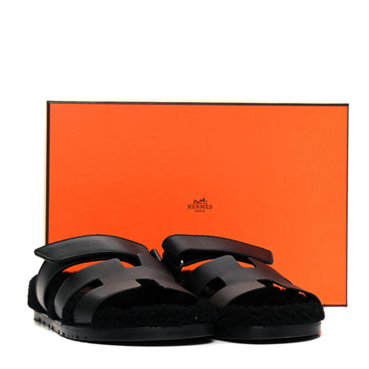 Hermes Calfskin Woolskin Womens Chypre Sandals 40 Black 11 of 11