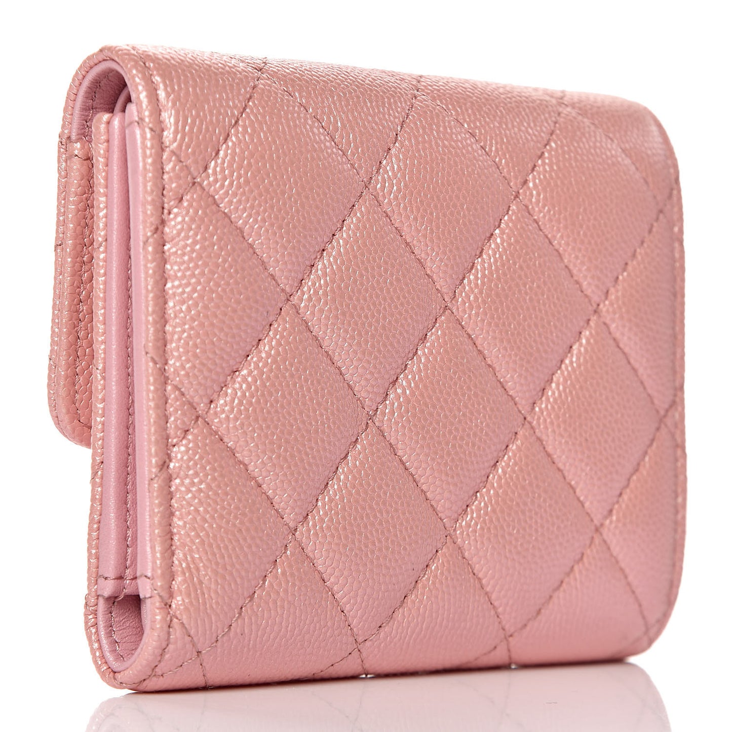 Iridescent Caviar Quilted Small Flap Wallet Rose Pink