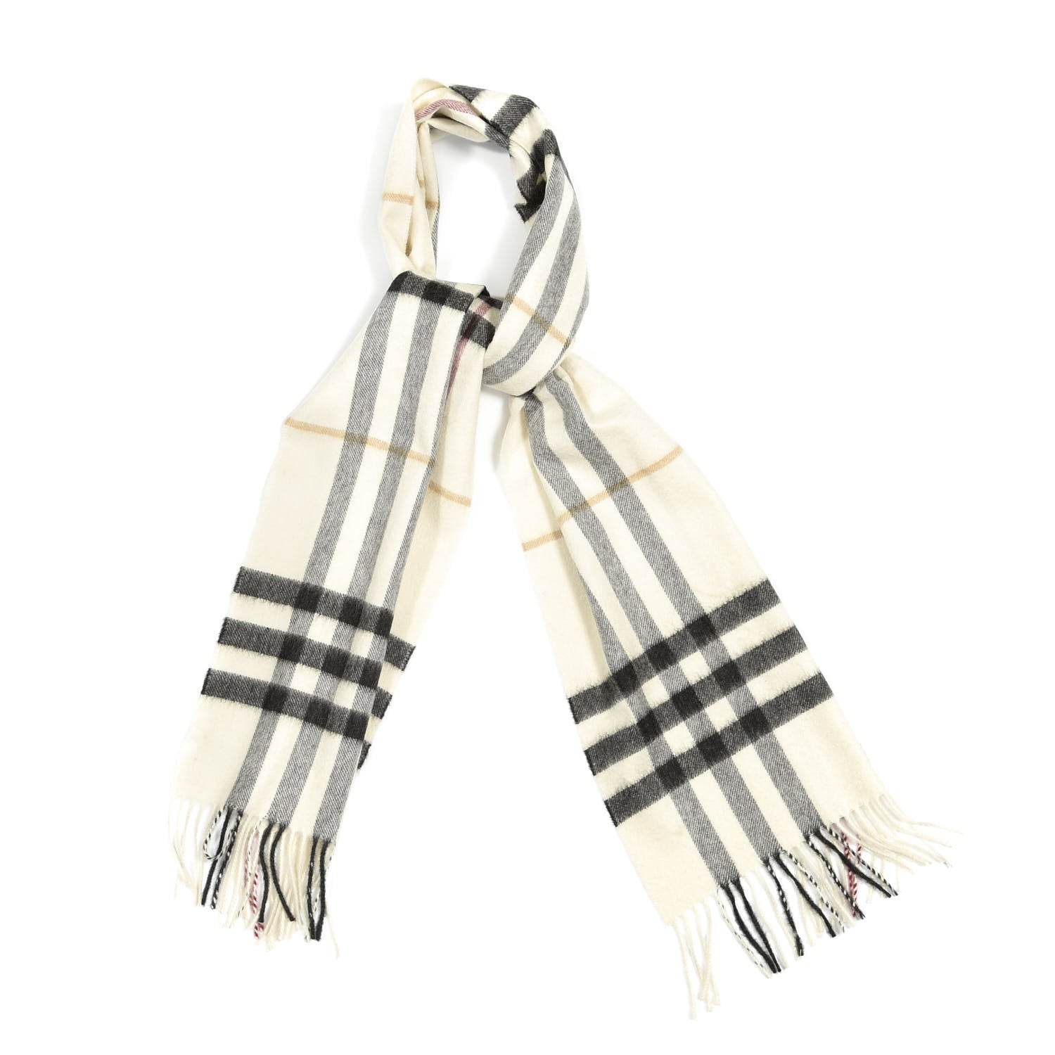 Burberry Cashmere Giant Check Fringe Scarf Natural White 1 of 4