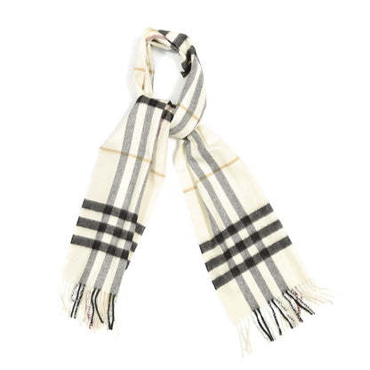 Burberry Cashmere Giant Check Fringe Scarf Natural White 1 of 4