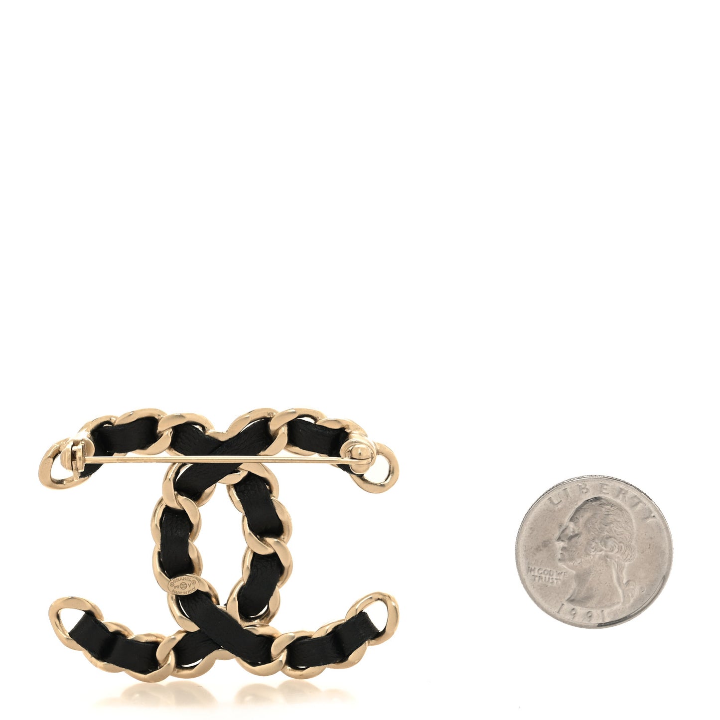 Lambskin Chain CC Brooch Black Gold