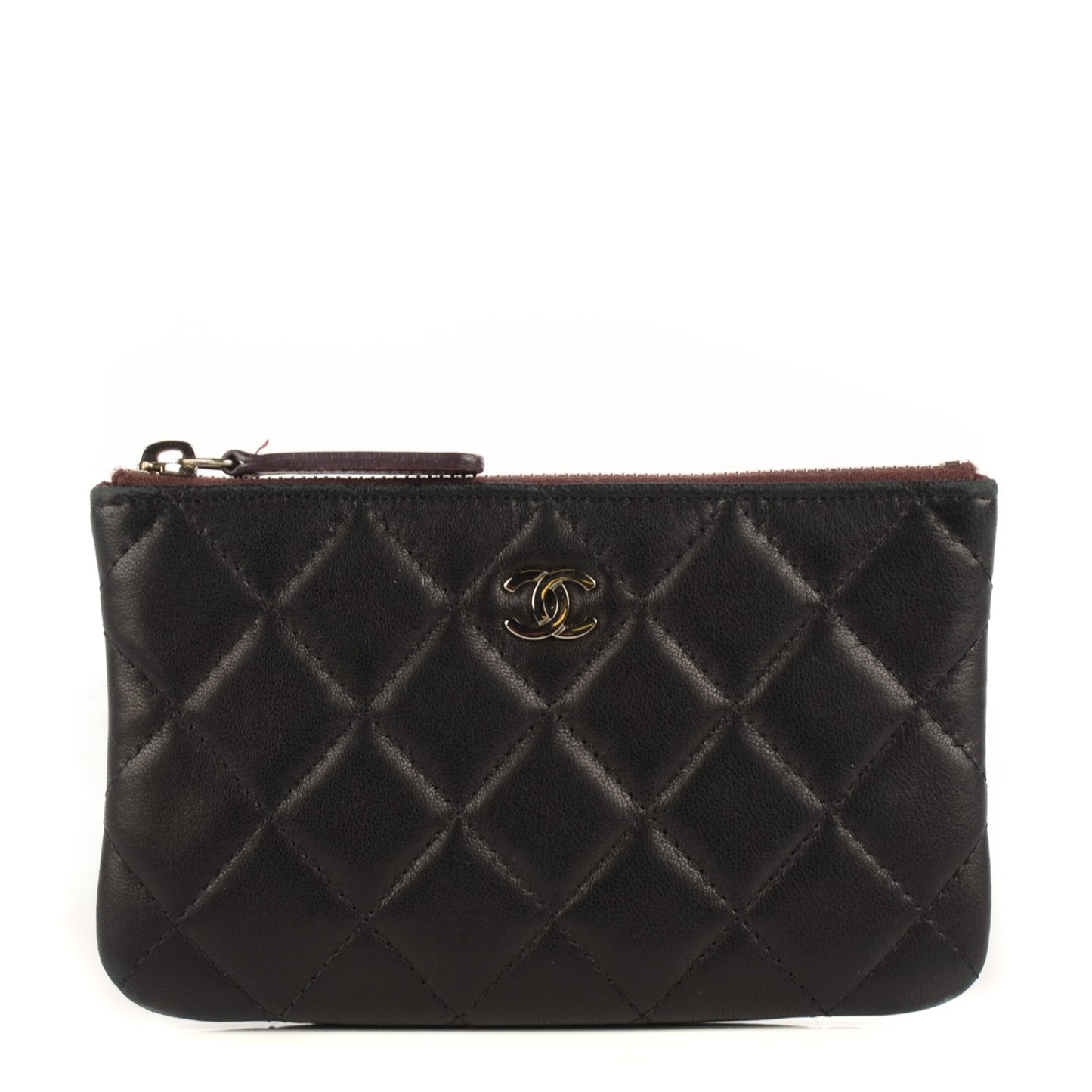 Lambskin Quilted Coin Purse Case Black