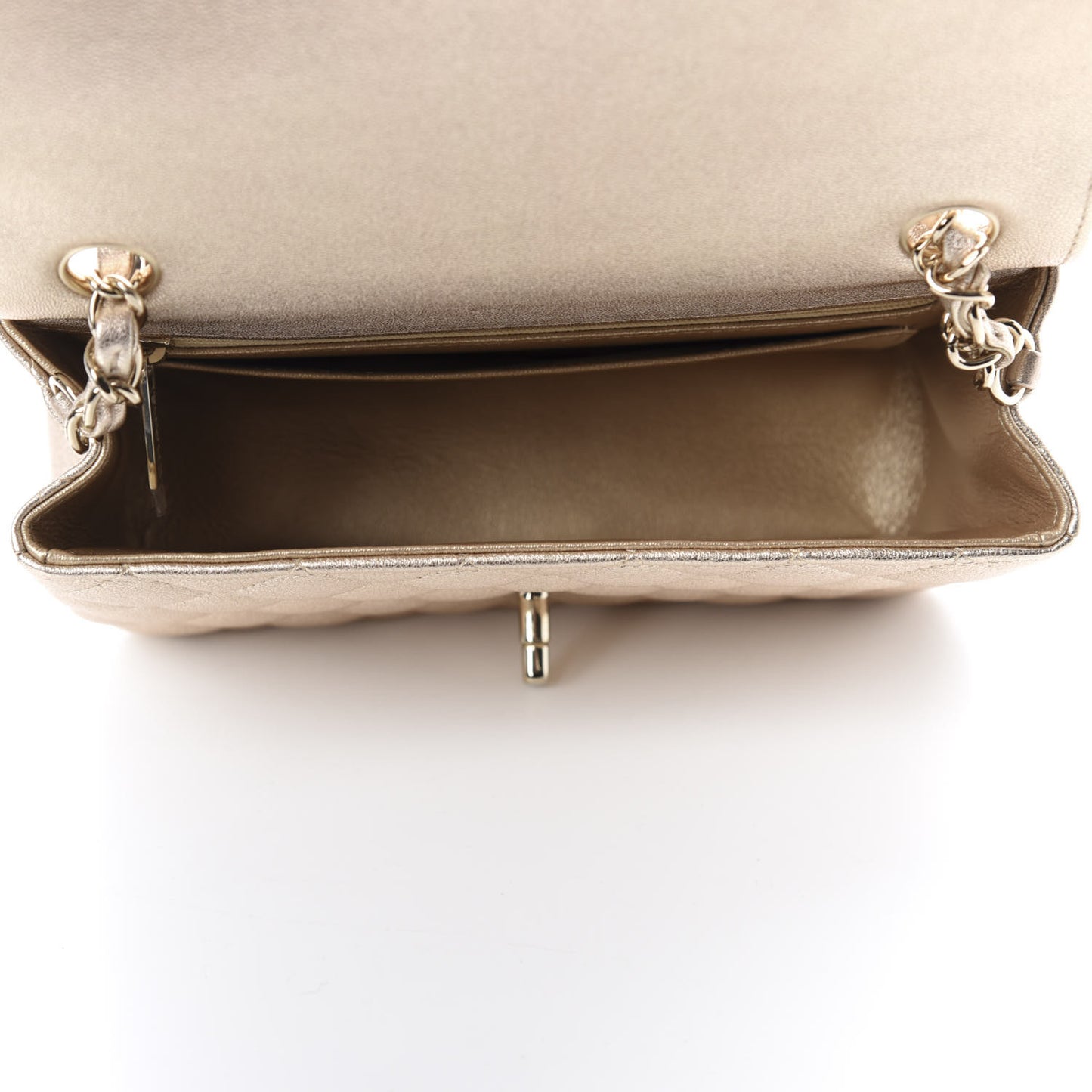 Metallic Lambskin Quilted Mini Rectangular Flap Gold