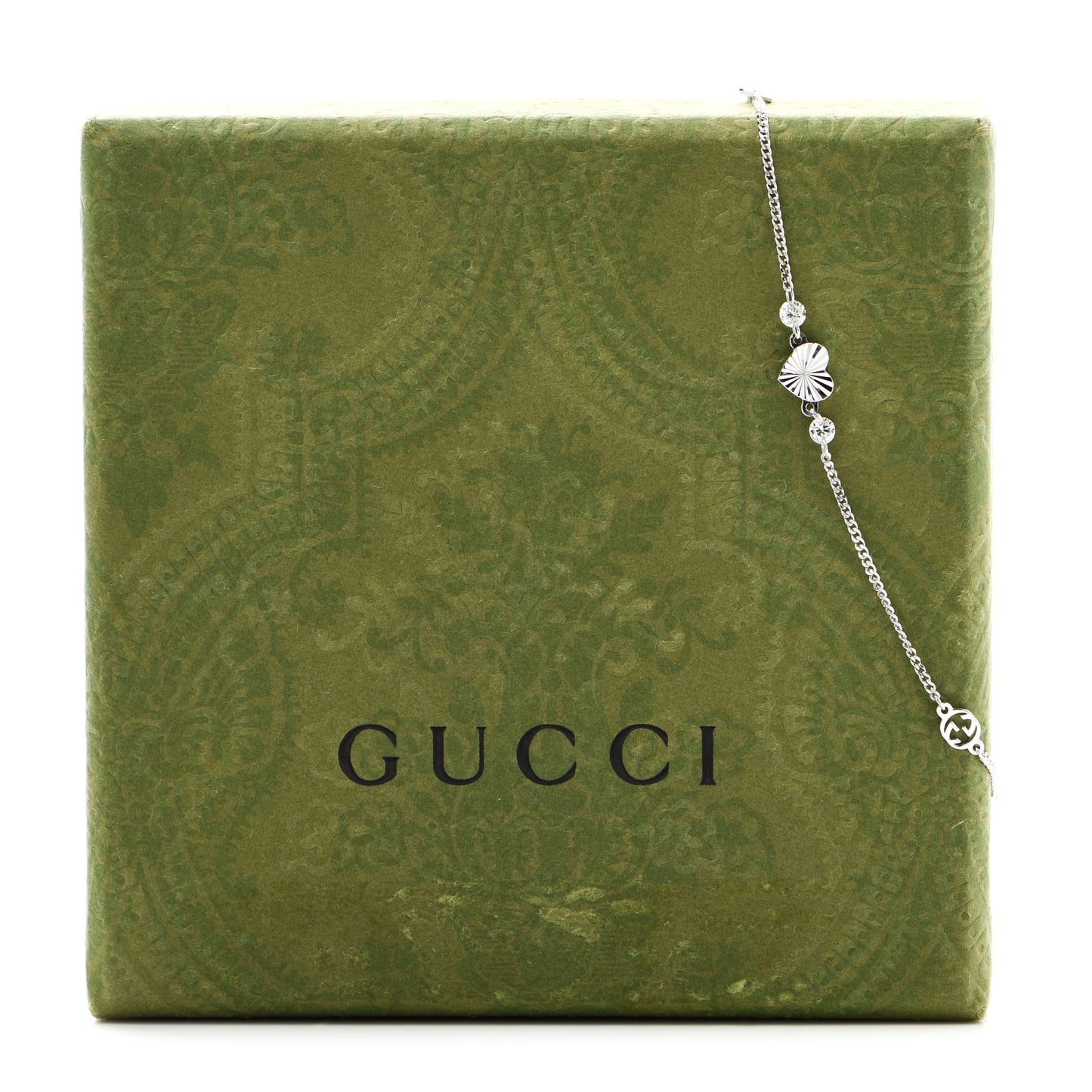 18K White Gold Diamond Heart GG Station Bracelet