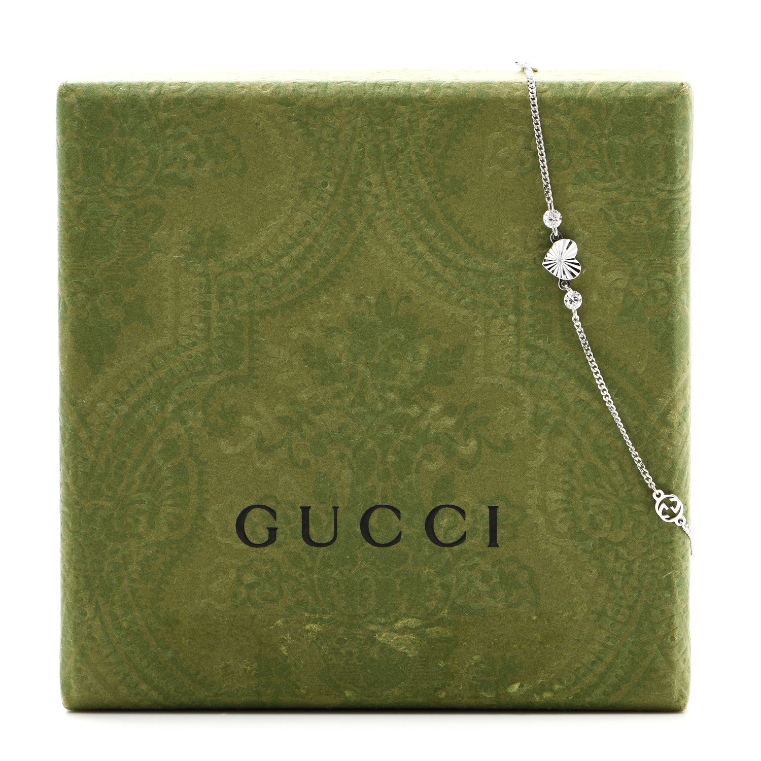Gucci 18K White Gold Diamond Heart GG Station Bracelet 5 of 5