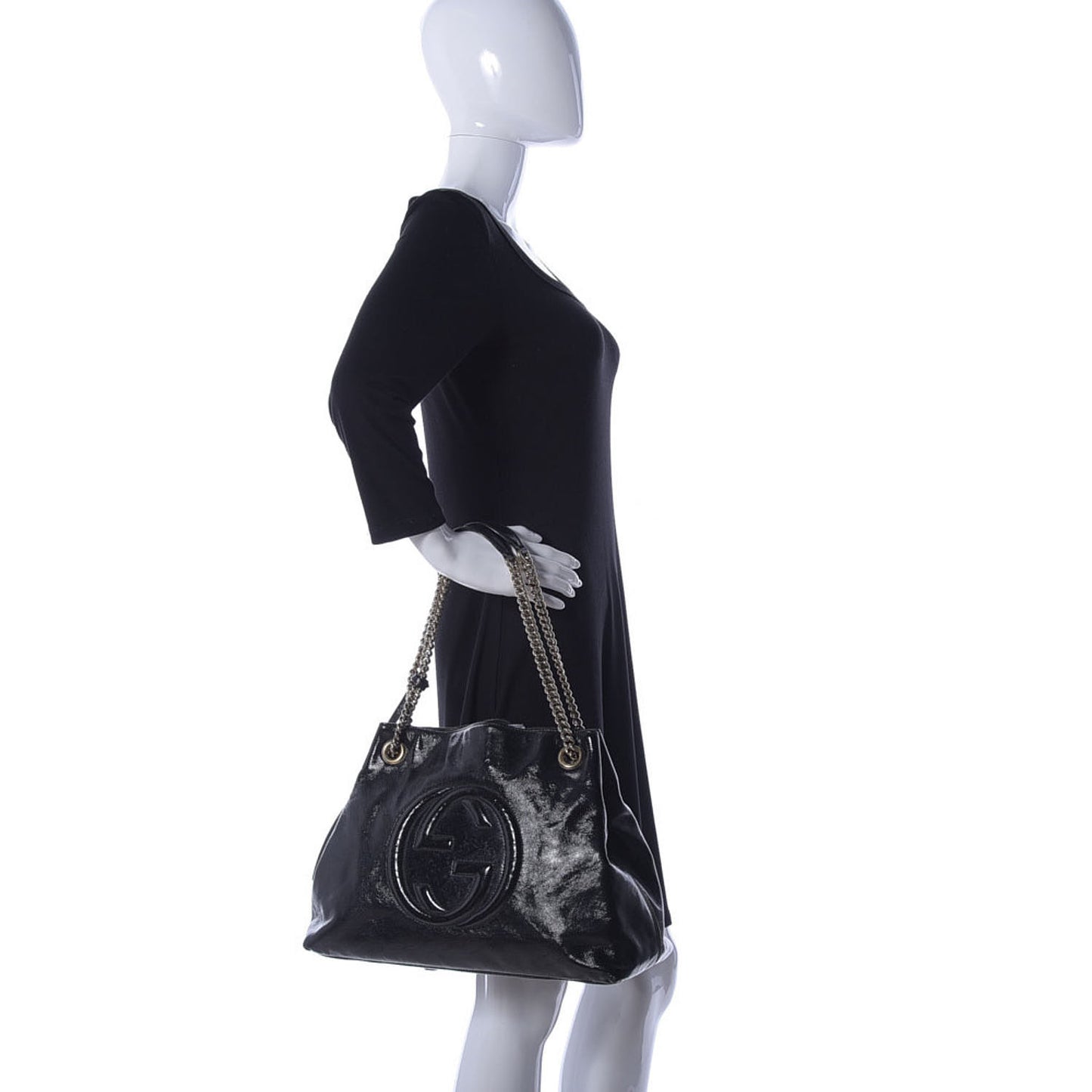 Patent Medium Soho Chain Shoulder Bag Black