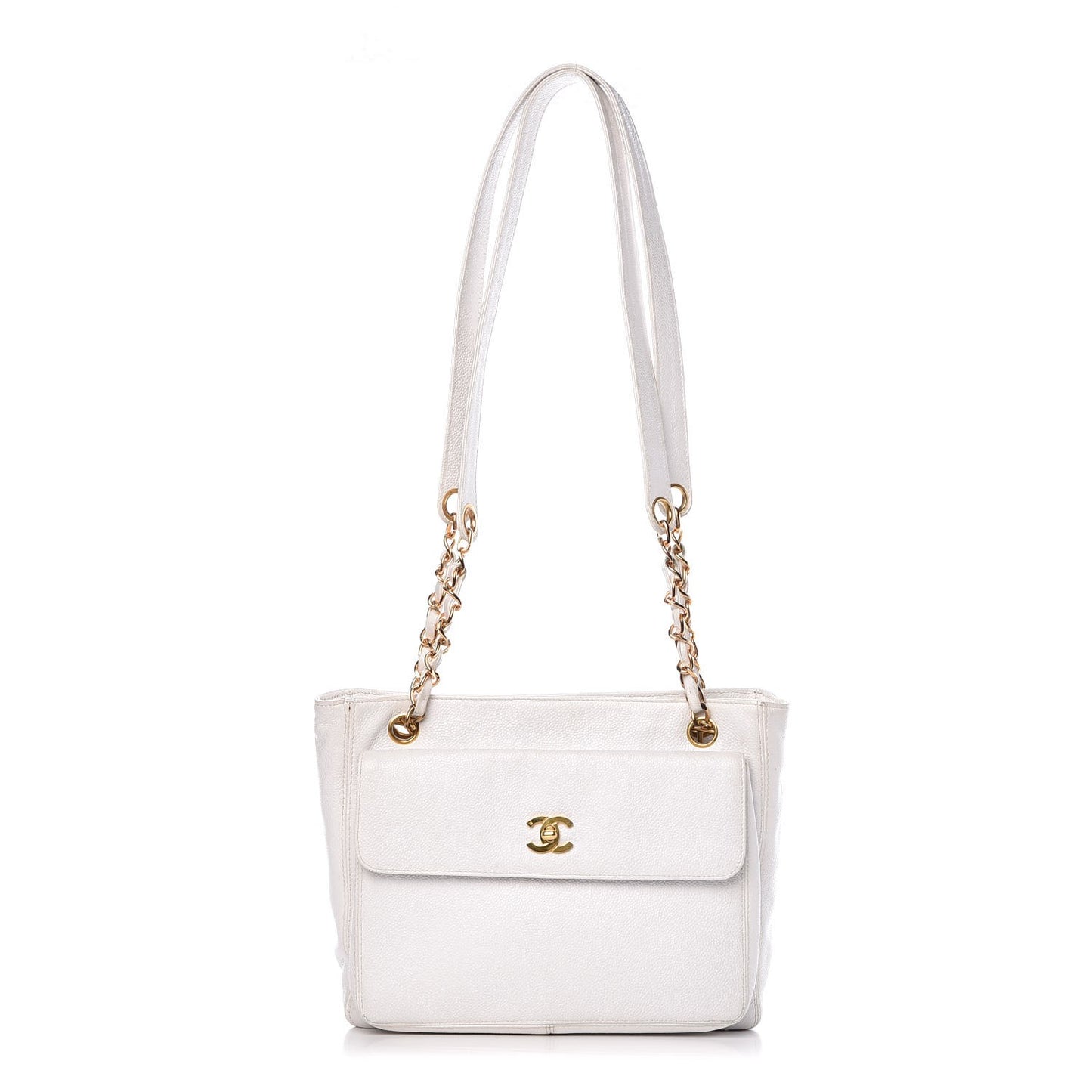 Caviar CC Flap Tote White