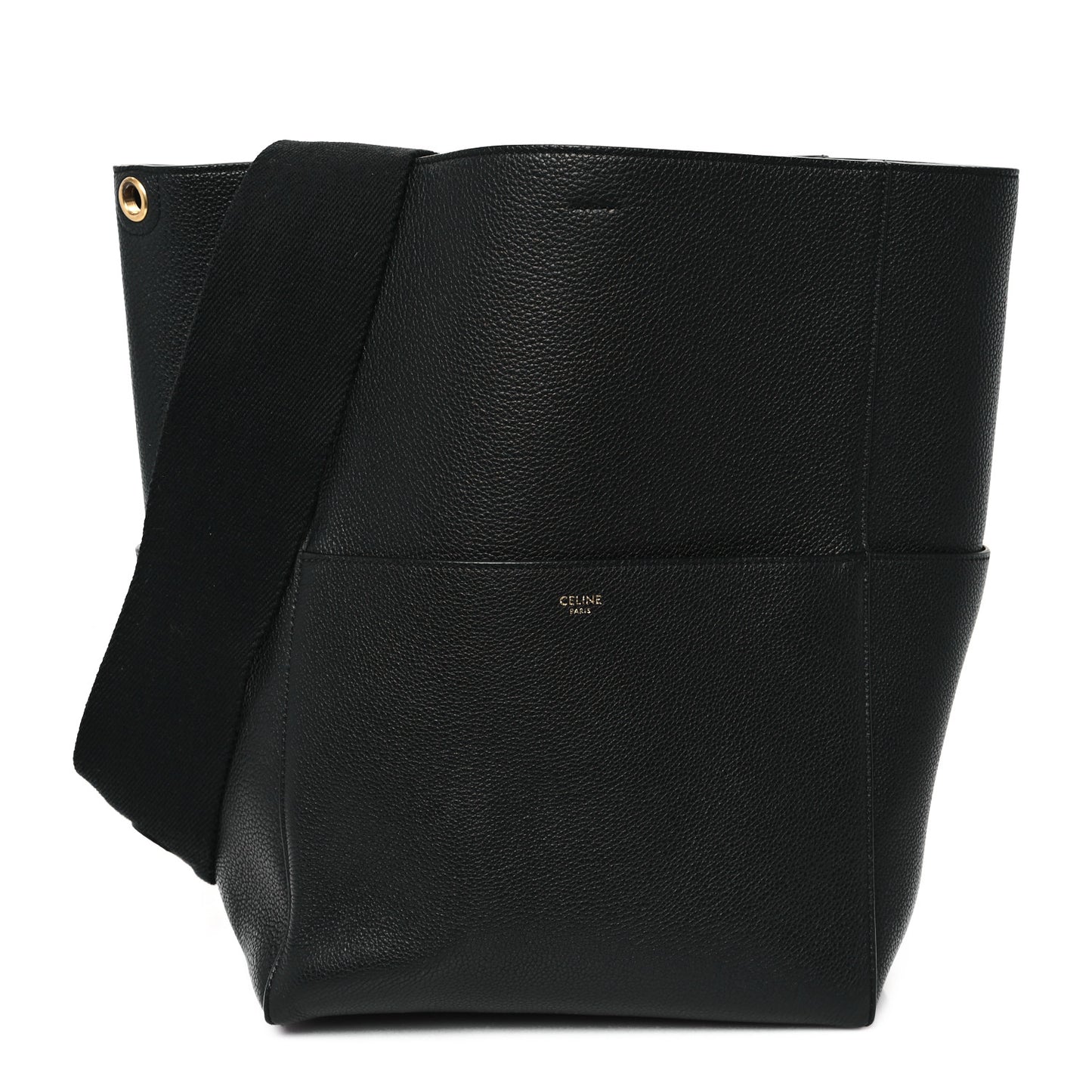 Soft Grained Calfskin Sangle Bucket Bag Black