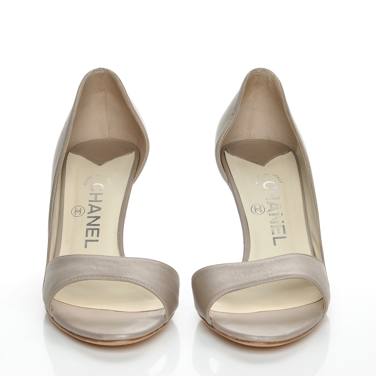 Metallic Calfskin CC Peep Toe Pumps 39 Champagne