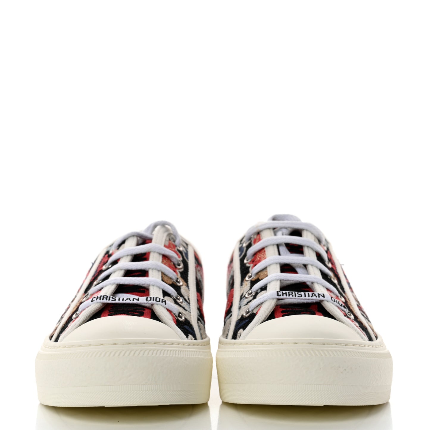 Cotton Floral Pop Embroidered Walk'N'Dior Low Top Sneakers 38 Red Multicolor
