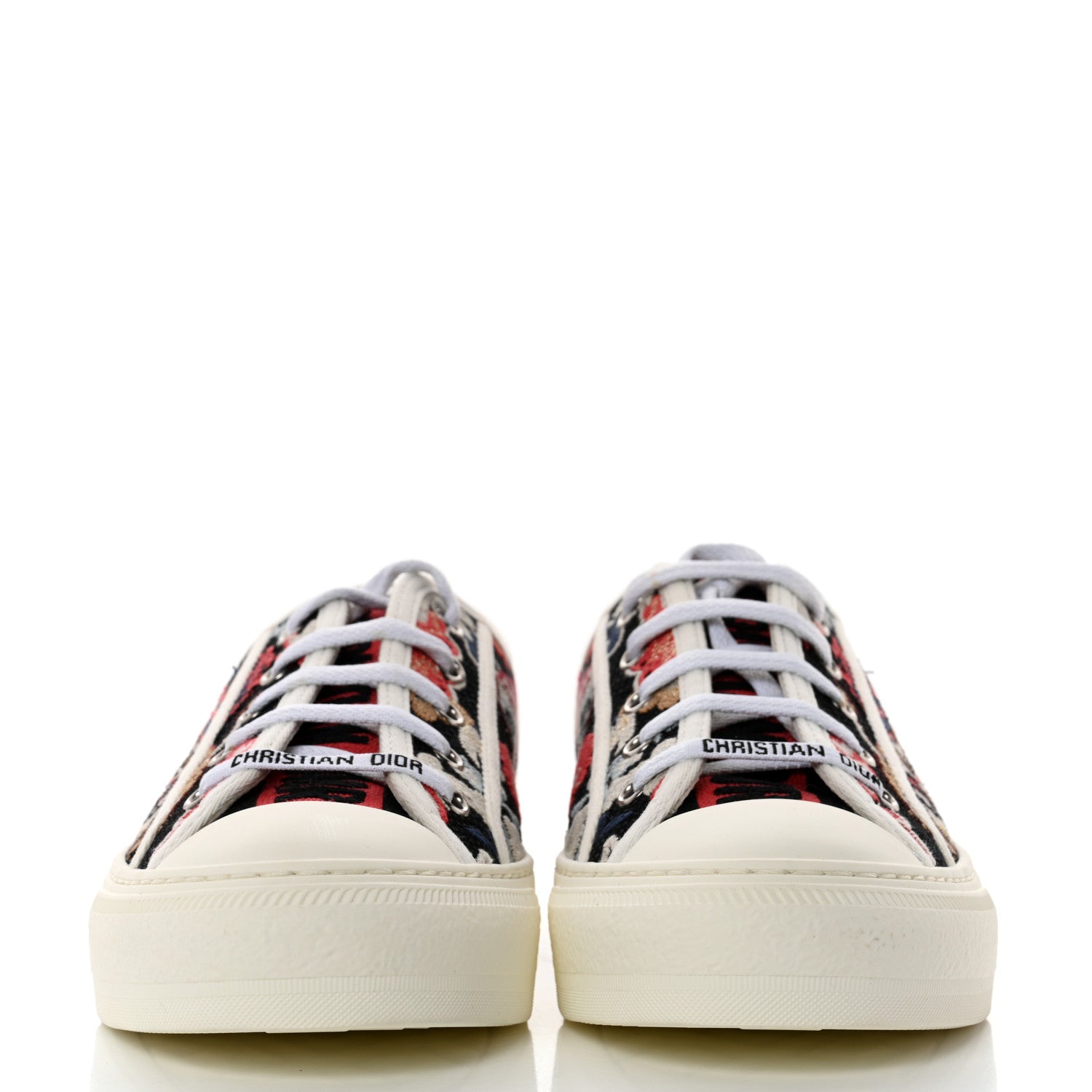 Christian Dior Cotton Floral Pop Embroidered Walk'N'Dior Low Top Sneakers 38 Red Multicolor 2 of 9