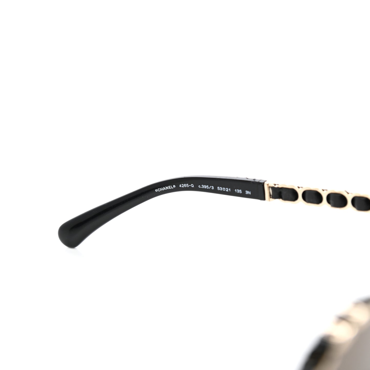 Metal Calfskin Round Chain Sunglasses 4265-Q Black