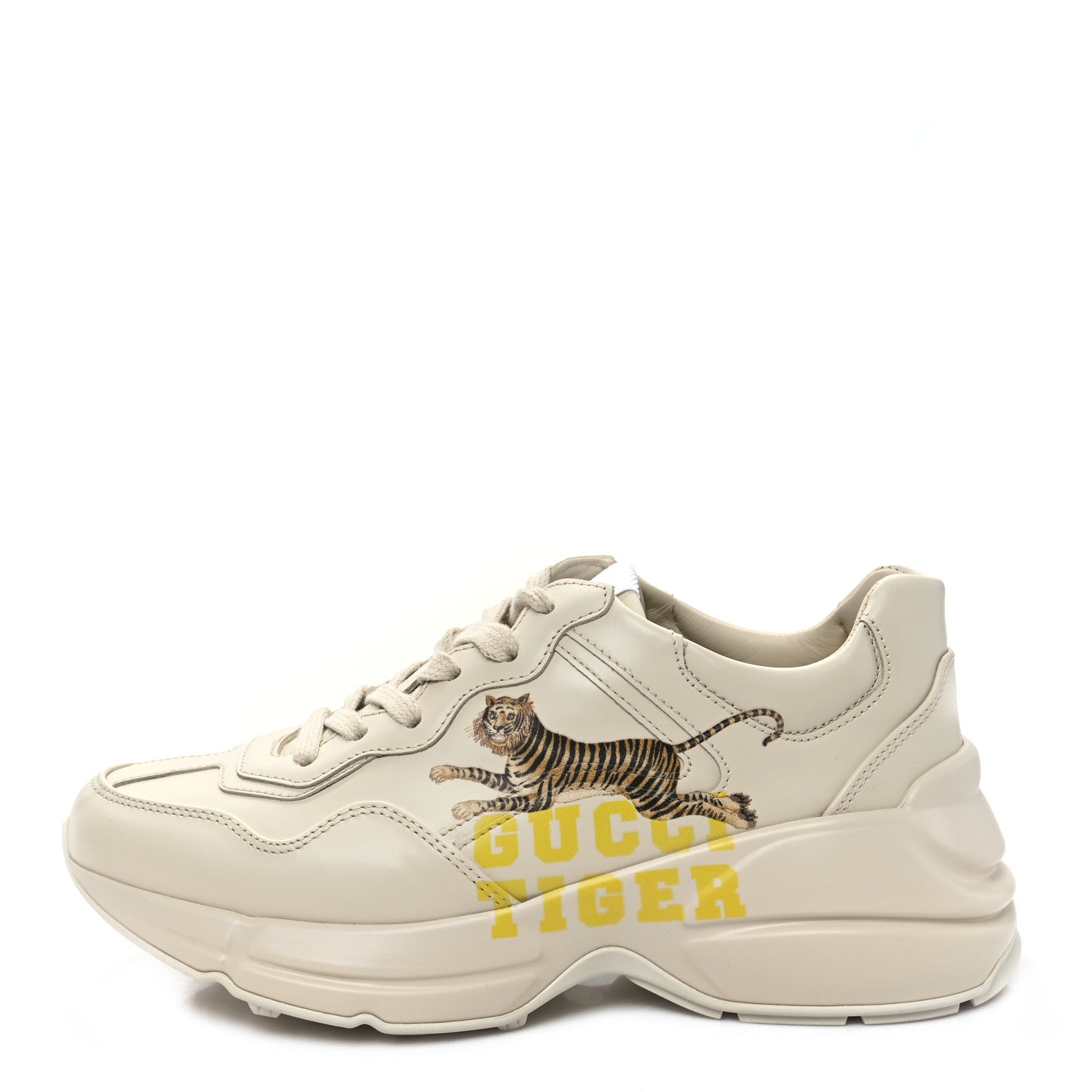 Gucci Calfskin Tiger Rhyton Sneakers 36.5 Ivory 1 of 10
