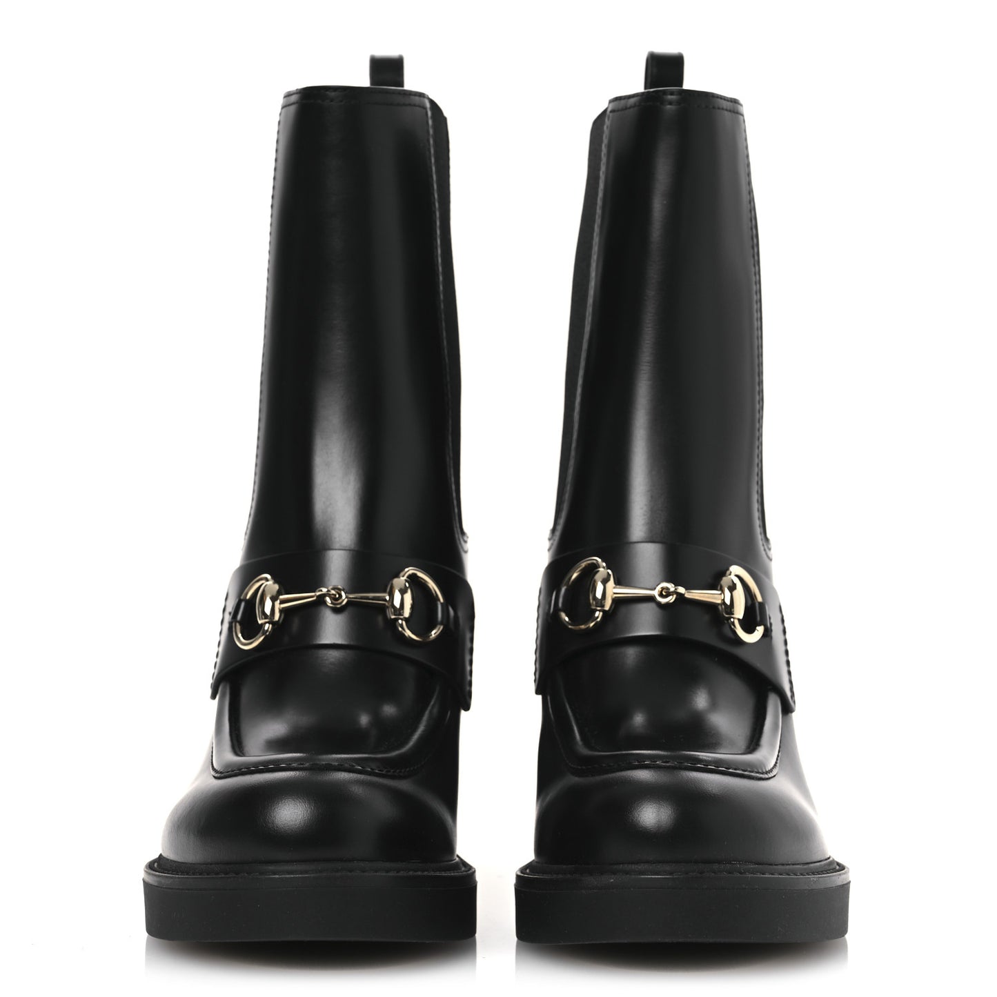 Calfskin Horsebit Double Stretch Rib Womens Ankle Boots 38.5 Black