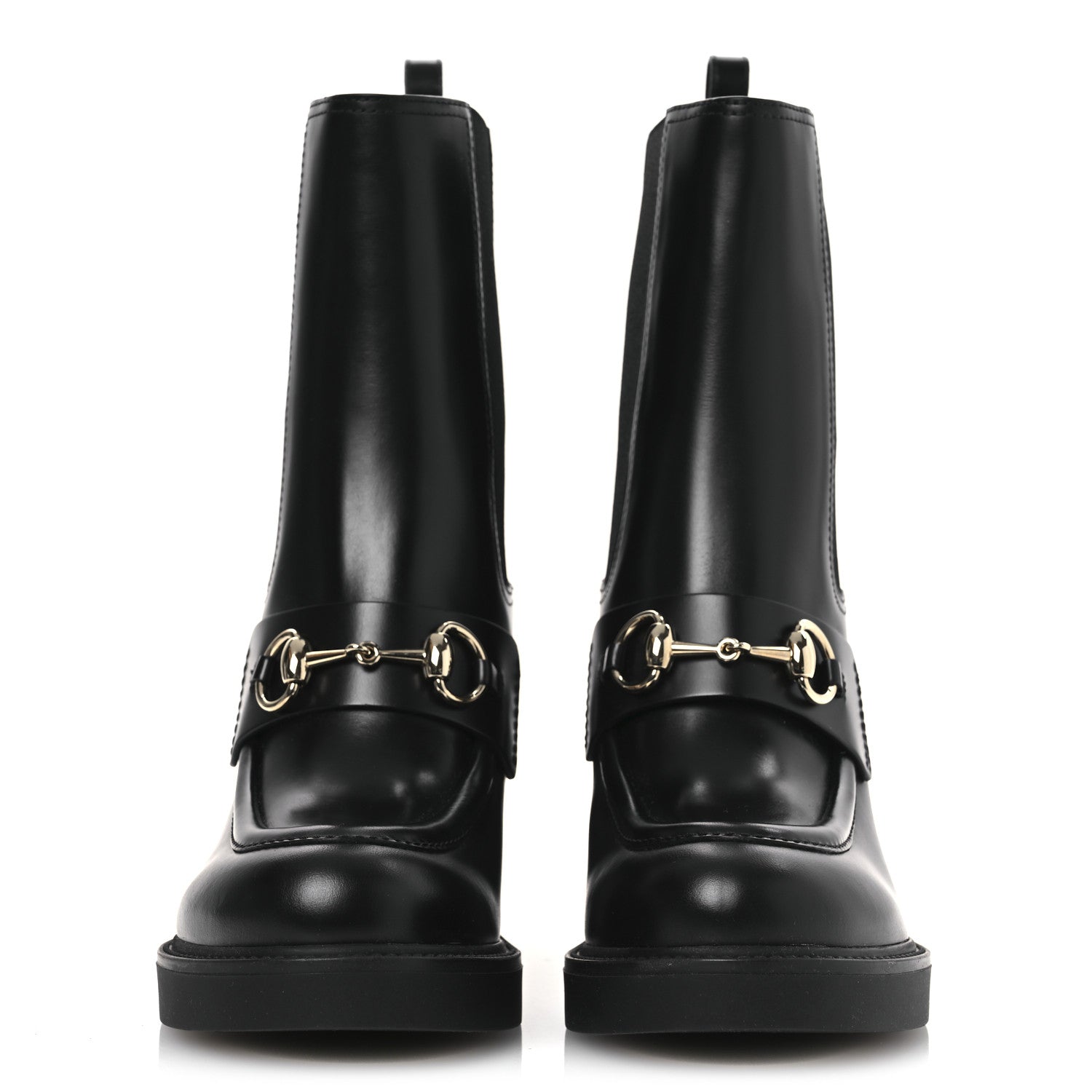Gucci Calfskin Horsebit Double Stretch Rib Womens Ankle Boots 38.5 Black 3 of 11