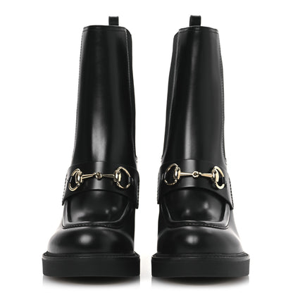 Gucci Calfskin Horsebit Double Stretch Rib Womens Ankle Boots 38.5 Black 3 of 11