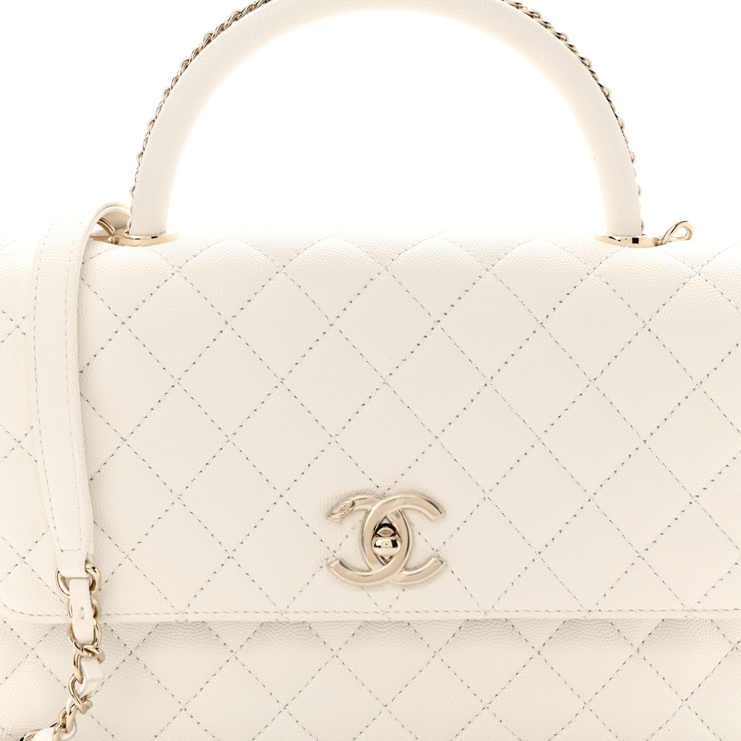 Caviar Quilted Small Chain Coco Handle Flap White