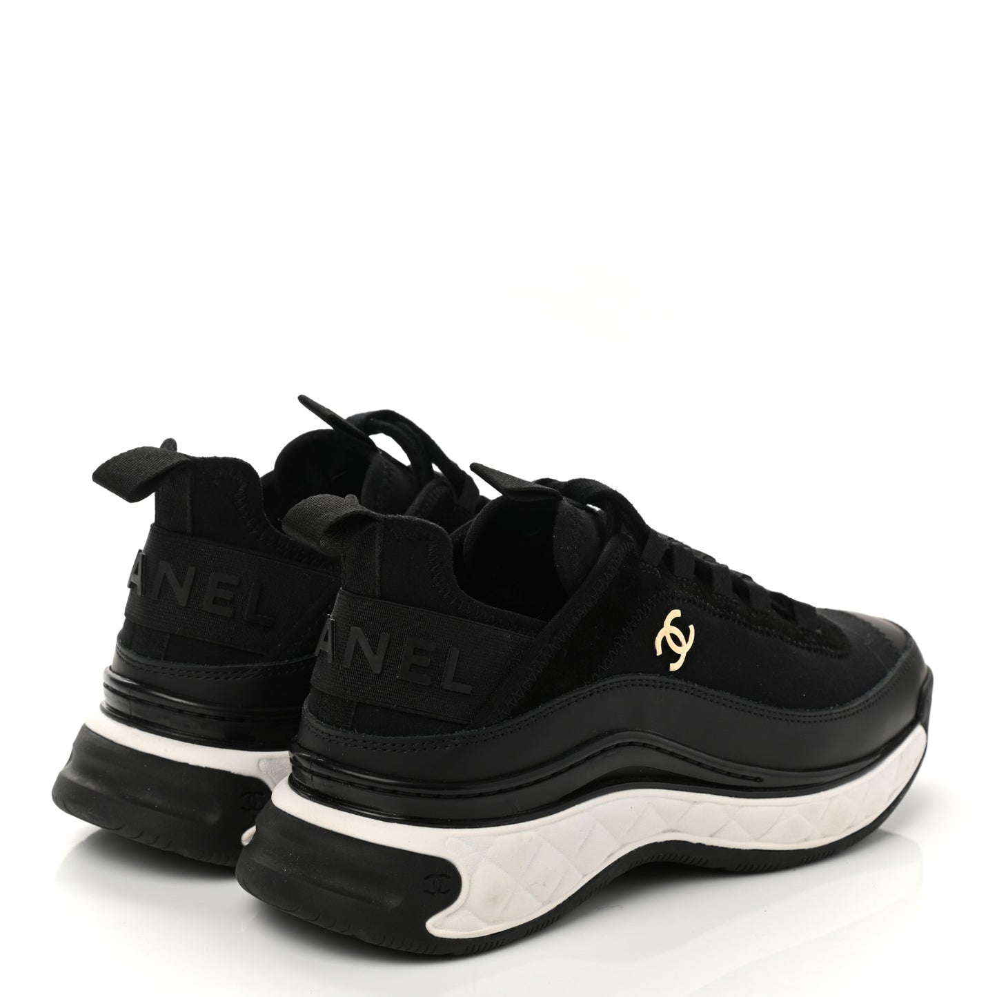 Velvet Calfskin Mixed Fibers CC Sneakers 37.5 Black