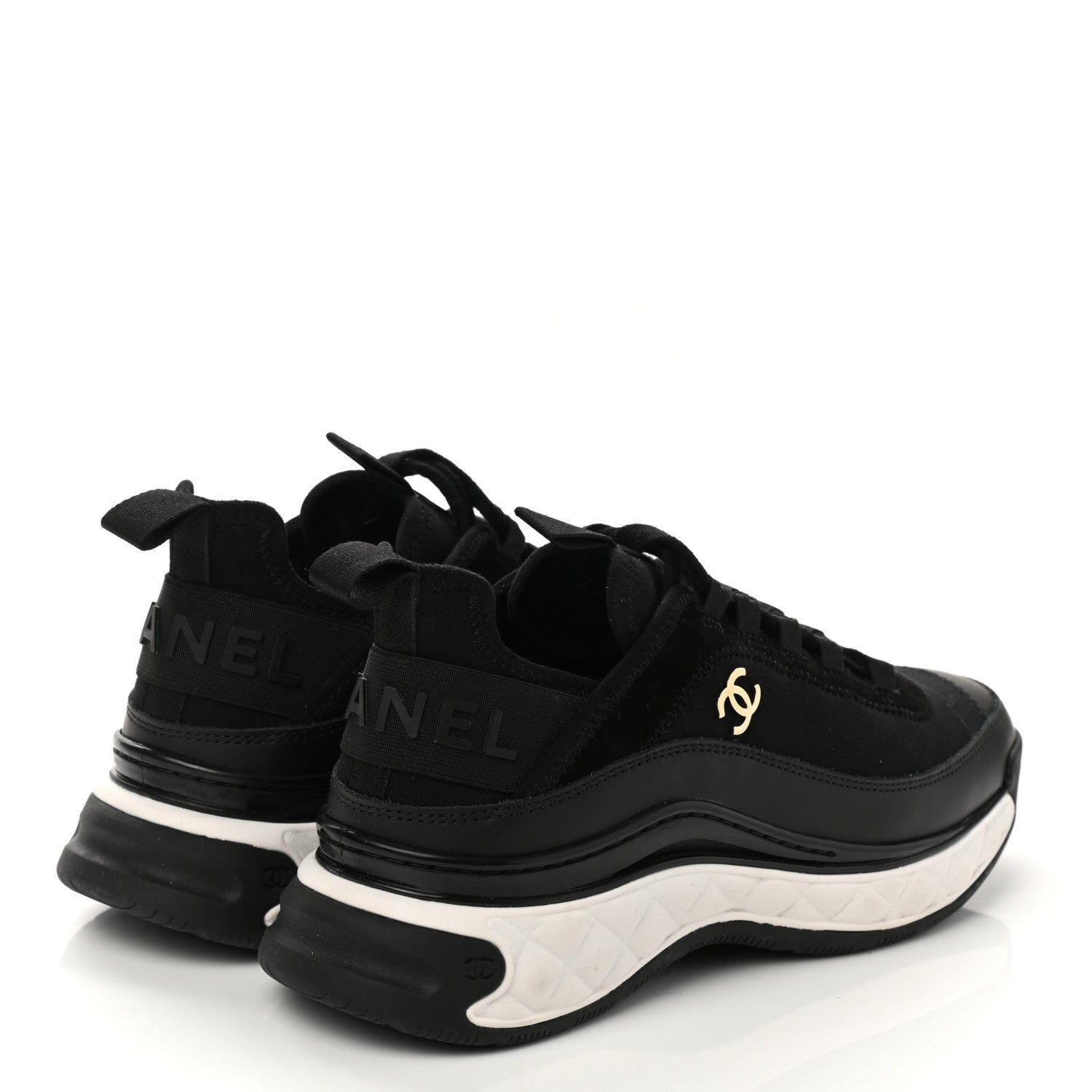 Chanel Velvet Calfskin Mixed Fibers CC Sneakers 37.5 Black 4 of 9