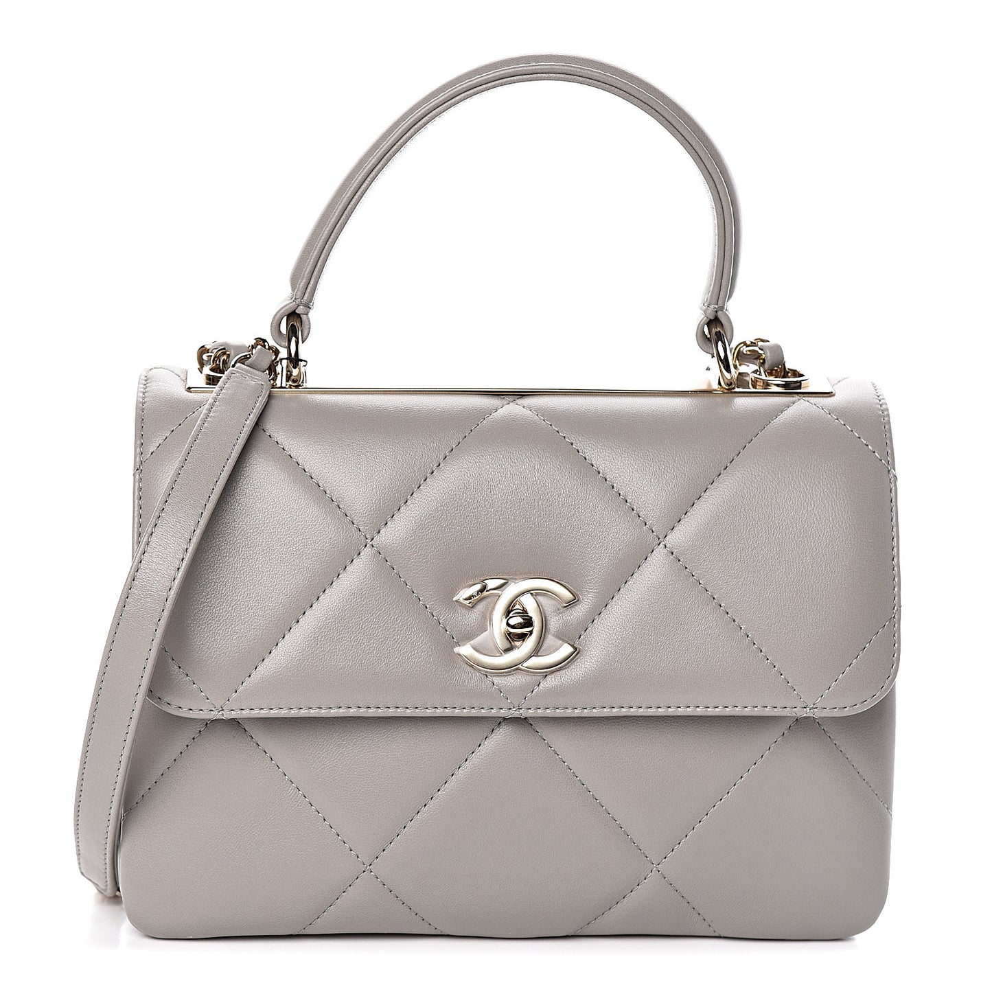 Lambskin Quilted Small Trendy CC Top Handle Flap Grey