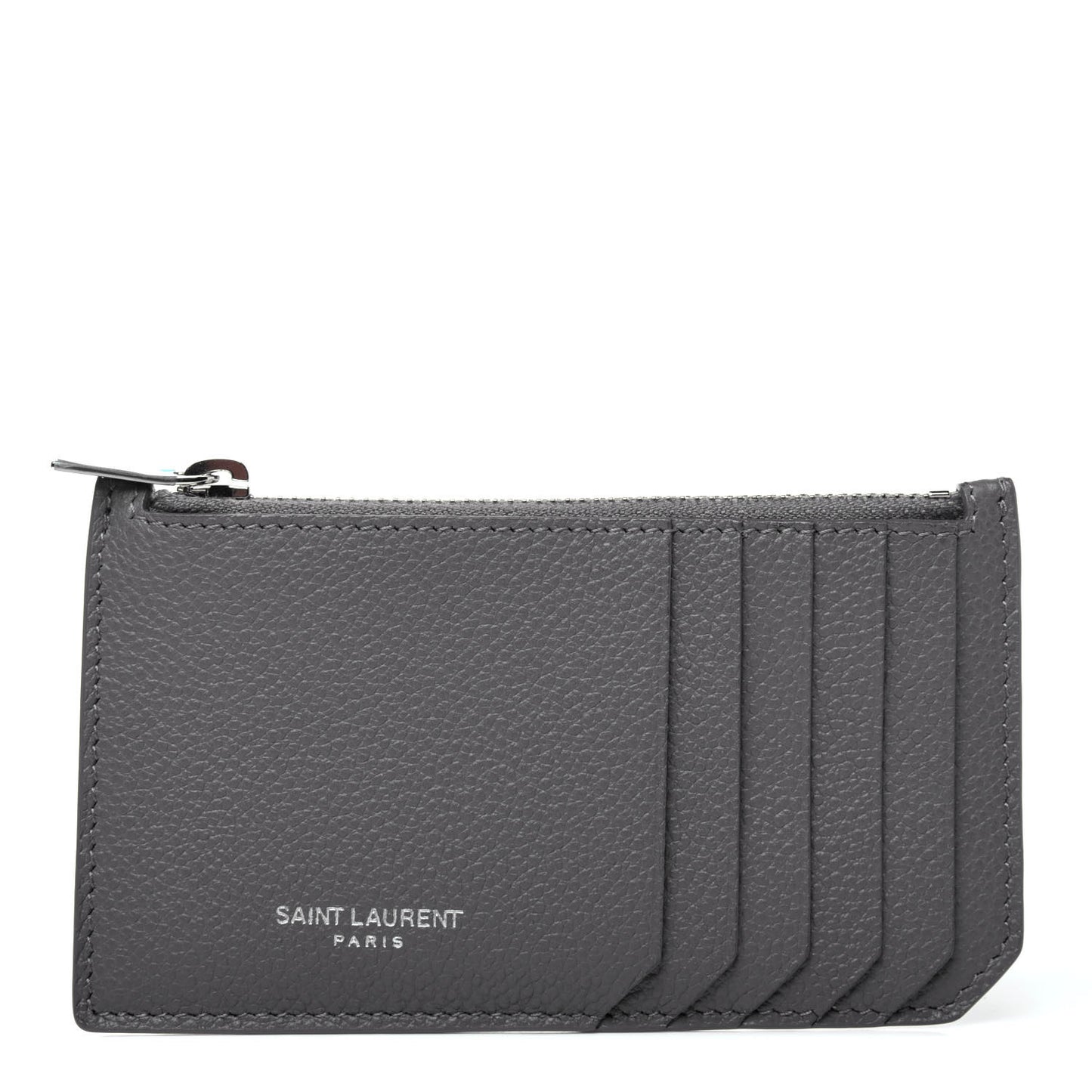 Grained Calfskin 5 Fragments Zip Pouch Card Holder Fog