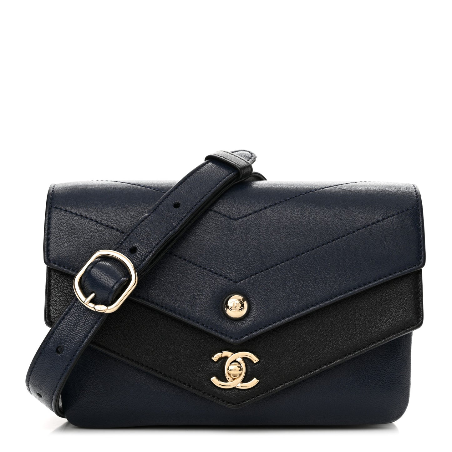 Sheepskin Chevron Quilted Double Chevron Waist Bag Navy Black