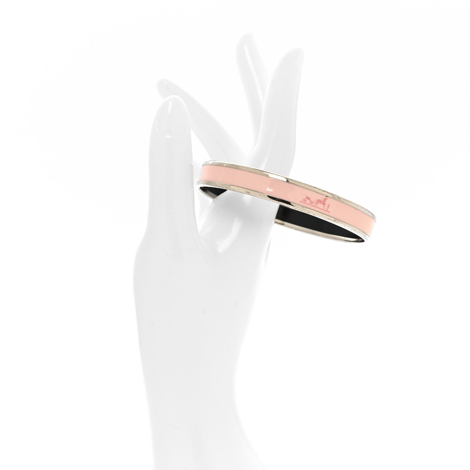 Hermes Enamel Printed Narrow Caleche Bracelet 70 Rose Dragee 2 of 5