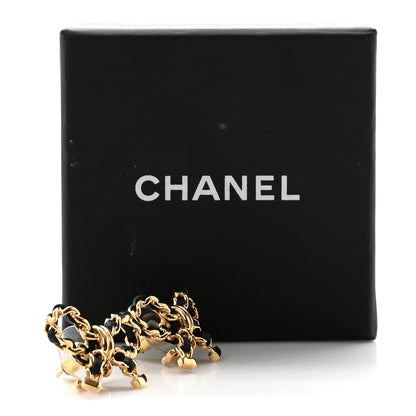 Chanel Lambskin Chain Bow Stud Earrings Black Gold 6 of 6